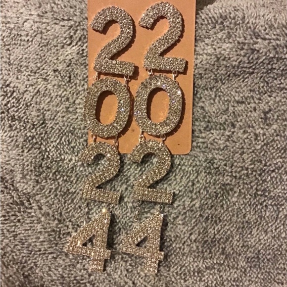 Silver Rhinestone 2024 Grad Earrings - Picture 2 of 4